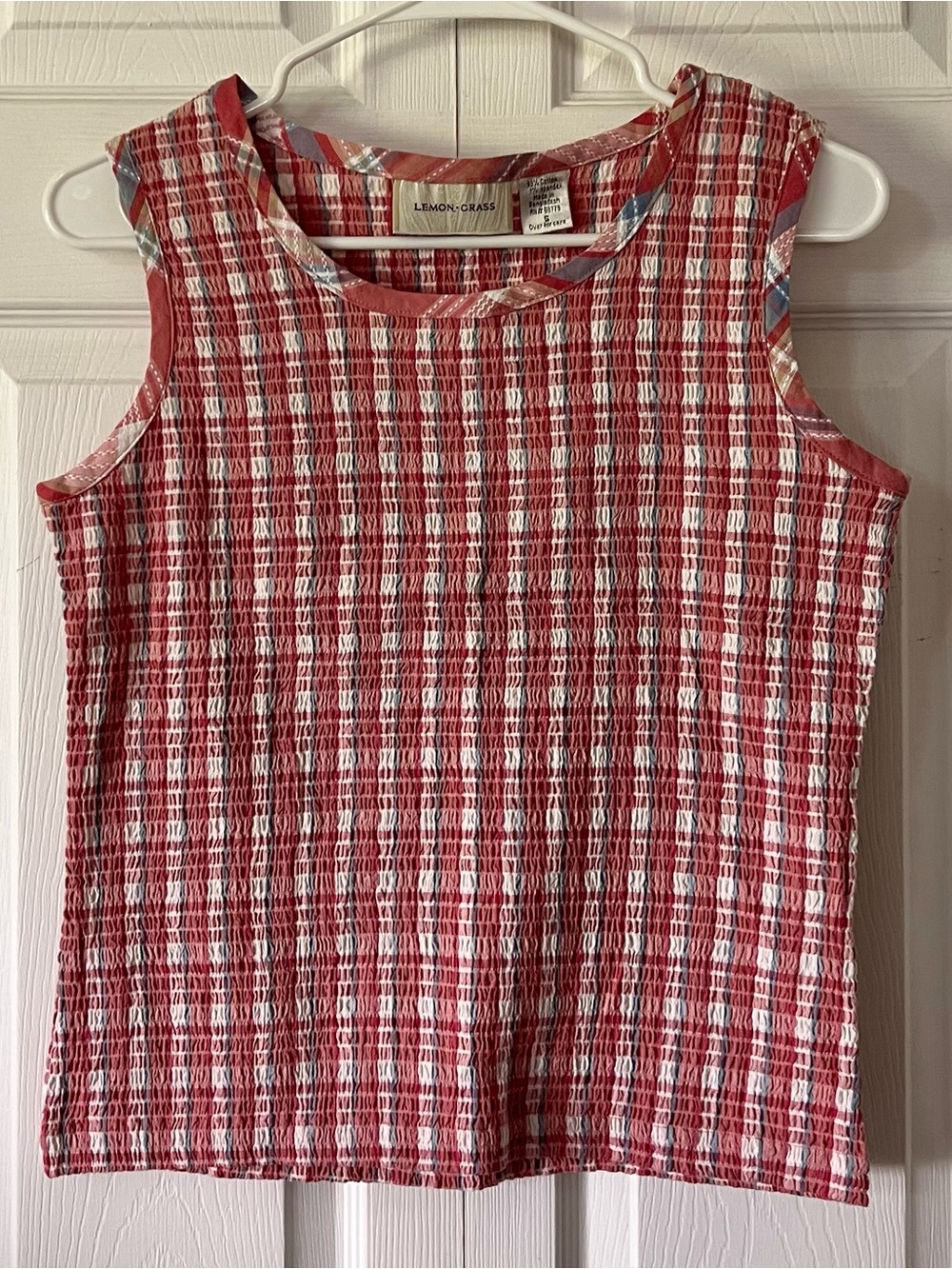 Lemon Grass Plaid Smocked Sleeveless Top